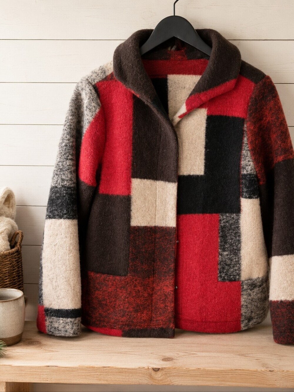 Habitat Patchwork Wool Blend Jacket Cabincore Rustic Cozy Style